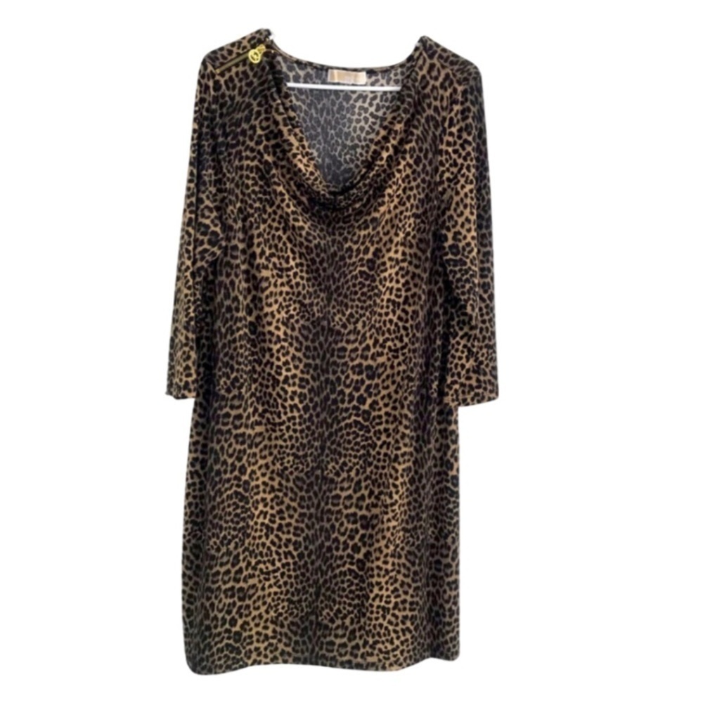 Michael Kors leopard animal print size L casual boxy midi dress career travel
